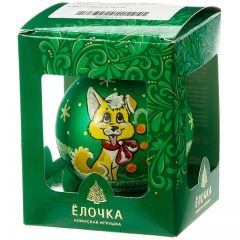 Стеклянный елочный шар Зодиак - Песик в Банте 7 см зеленый глянцевый Фабрика Елочка фото 2