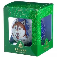 Стеклянный елочный шар Зодиак - Улыбчивый Хаски 7 см синий Фабрика Елочка фото 2