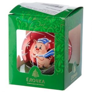Стеклянный елочный шар Зодиак - Поросенок на Лыжах 7 см красный Фабрика Елочка фото 2