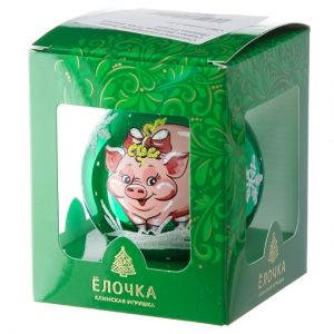 Стеклянный елочный шар Зодиак - Свинка с Бантиком 7 см зеленый Фабрика Елочка фото 2