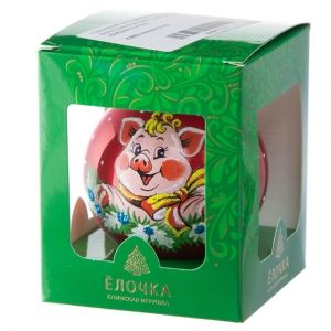 Стеклянный елочный шар Зодиак - Новогодняя Хрюшка 7 см красный Фабрика Елочка фото 2
