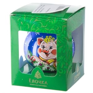 Стеклянный елочный шар Зодиак - Новогодняя Хрюшка 7 см синий Фабрика Елочка фото 2