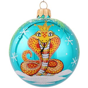 Стеклянный елочный шар Зодиак - Змея Шеннон с короной 8 см бирюзовый Фабрика Елочка фото 1