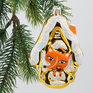 Стеклянная елочная игрушка Домик с Лисой 8.5 см золотой, подвеска Фабрика Елочка фото 1