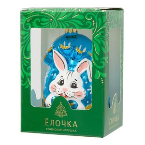 Стеклянная елочная игрушка Подарок - Кролик 8.5 см синий, подвеска Фабрика Елочка фото 2