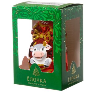Стеклянная елочная игрушка Бык Подарок 8.5 см красный, подвеска Фабрика Елочка фото 2