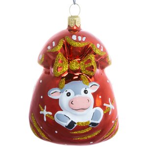 Стеклянная елочная игрушка Бык Подарок 8.5 см красный, подвеска Фабрика Елочка фото 1