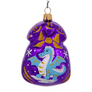 Стеклянная елочная игрушка Подарок - Дракон 8 см фиолетовый