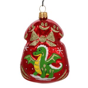 Стеклянная елочная игрушка Подарок - Дракон 8 см красный