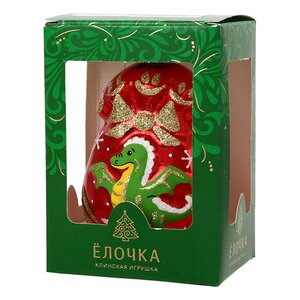 Стеклянная елочная игрушка Подарок - Дракон 8 см красный Фабрика Елочка фото 3