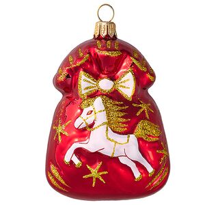 Стеклянная елочная игрушка Зодиак - Лошадка Пина 10 см красная