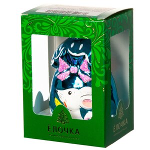 Стеклянная елочная игрушка Подарок - Мышь 8.5 см голубой, подвеска Фабрика Елочка фото 2