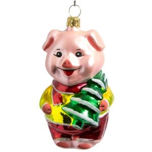 Стеклянная елочная игрушка Хрюша 8.5 см, подвеска Фабрика Елочка фото 1