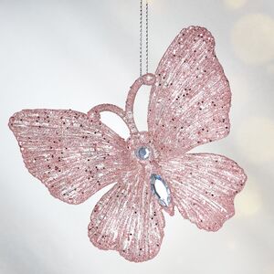 Елочная игрушка Бабочка Аурелия 11 см, 2 шт, розовая, подвеска Koopman фото 2