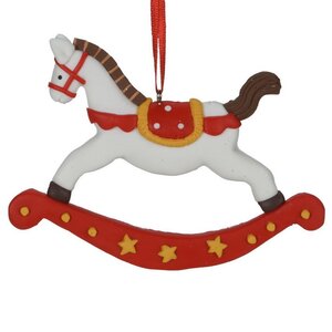 Елочная игрушка Лошадка-качалка Джоди в красной упряжке 8 см, подвеска Koopman фото 1
