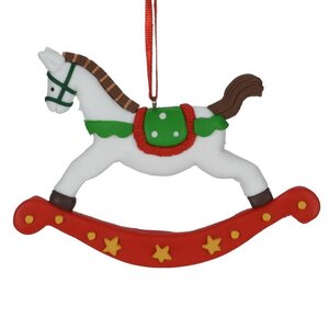 Елочная игрушка Лошадка-качалка Джоди в зеленой упряжке 8 см, подвеска Koopman фото 1