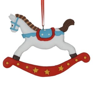 Елочная игрушка Лошадка-качалка Джоди в голубой упряжке 8 см, подвеска Koopman фото 1