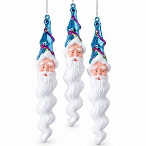 Елочные игрушки Сосульки - Санта Клаус 22 см, голубой, 3 шт
