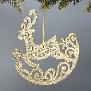 Деревянная елочная игрушка Олень Ажурный золотой