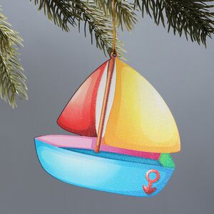 Деревянная елочная игрушка Яхта - Краски детства 10 см