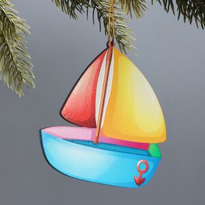 Деревянная елочная игрушка Яхта - Краски детства 10 см МанузинЪ фото 2