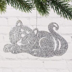 Деревянная елочная игрушка Кот Маркиз серебряный, дерево