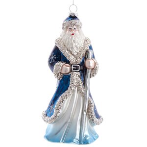 Стеклянная елочная игрушка Дед Мороз с Магическим Посохом 22 см, подвеска