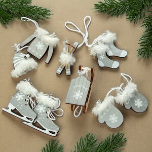 Набор деревянных елочных игрушек Зимнее Веселье 3-6 см, серый, 10 шт, подвеска Koopman фото 1