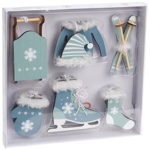 Набор деревянных елочных игрушек Зимнее Веселье 6-9 см, эвкалиптово-голубой, 10 шт, подвеска Koopman фото 1