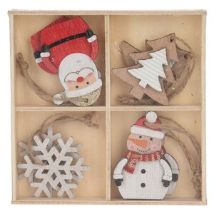 Набор деревянных елочных игрушек Lovely Xmas - Санта и Снеговик 6 см, 8 шт, подвеска