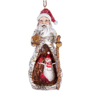 Елочная игрушка Санта Клаус - Хранитель Леса 12 см с посохом и скворечником, подвеска