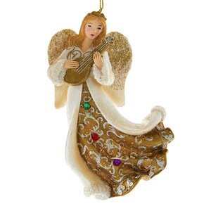 Елочная игрушка Ангел Роберта с мандолиной - Ангельская песнь 12 см, подвеска Kurts Adler фото 1