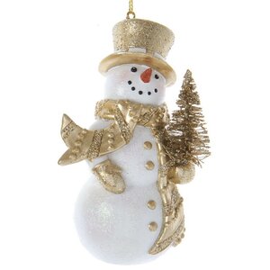 Елочная игрушка Снеговик Альбион в золотом шарфике - Golden Christmas 11 см, подвеска