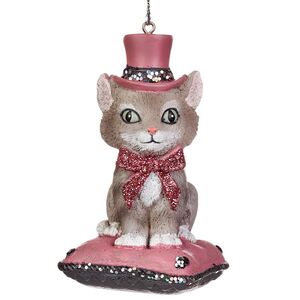 Елочная игрушка Котенок Мурзик в шляпе, 8 см