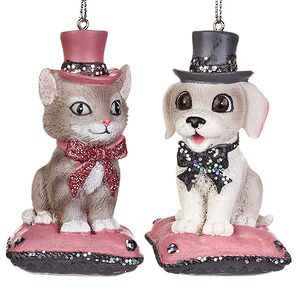 Набор елочных игрушек Котенок и Щенок - Пушистый Дуэт, 8 см, 2 шт