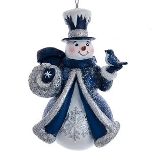 Елочная игрушка Снеговичок Боулли в синем кафтане 11 см, подвеска Kurts Adler фото 1