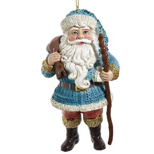 Елочная игрушка Санта в голубом полушубке - Magical Woods 13 см