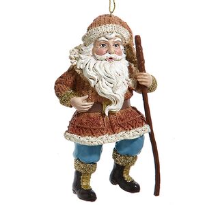 Елочная игрушка Санта в коричневом полушубке - Magical Woods 13 см