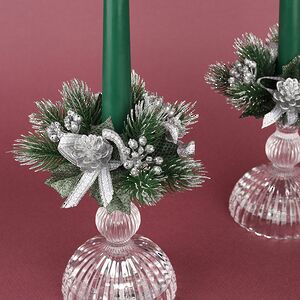 Декор для свечи Сосновая Шишечка 12 см серебряный