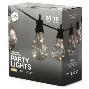 Гирлянда из лампочек Big Shine Party Lights 10 м, 20 ламп, экстра теплые LED, черный ПВХ, соединяемая, IP44 Winter Deco фото 12