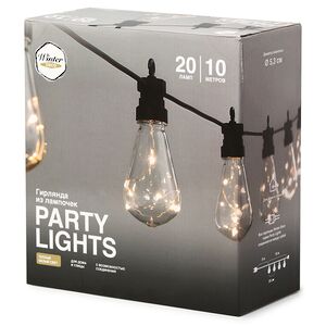 Гирлянда из лампочек Edison Shine Party Lights 10 м, 20 ламп, теплые белые LED, черный ПВХ, соединяемая, IP44 Winter Deco фото 12