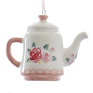 Елочная игрушка Boho Chic: Чайник с цветами 8 см белый, подвеска