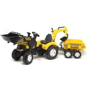 Педальный трактор Falk Power Loader c 2 ковшами и прицепом 225 см, желтый Falk (Фалк) фото 1
