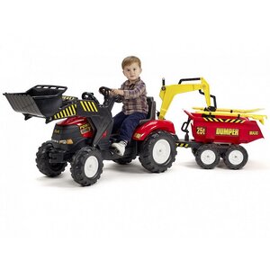 Педальный трактор Falk Power Loader c 2 ковшами, прицепом и аксессуарами 225 см, красный Falk (Фалк) фото 1