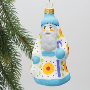 Стеклянная ёлочная игрушка Дед Мороз - Дымковский Орнамент 12 см, подвеска