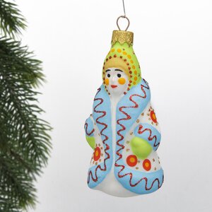 Стеклянная елочная игрушка Снегурочка - Дымковский Орнамент 12 см, подвеска Коломеев фото 1