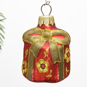 Стеклянная елочная игрушка Подарок - Золотая Хохлома 6 см, подвеска Коломеев фото 1
