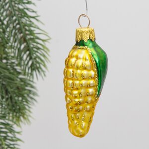 Стеклянная елочная игрушка Кукуруза 9 см, подвеска