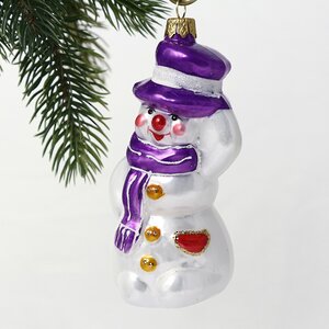 Стеклянная елочная игрушка Снеговик Нико 14 см, подвеска