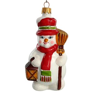 Стеклянная елочная игрушка Снеговик Олаф - Житель Винтертауна 14 см, подвеска